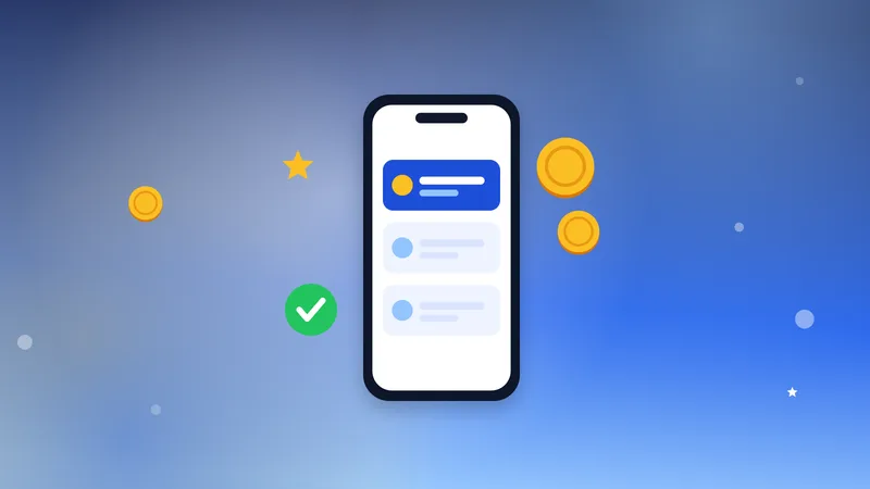 Ілюстрація до статті «dscout: відгук, щоденникові дослідження і скільки платять»: смартфон зі сповіщеннями та монети
