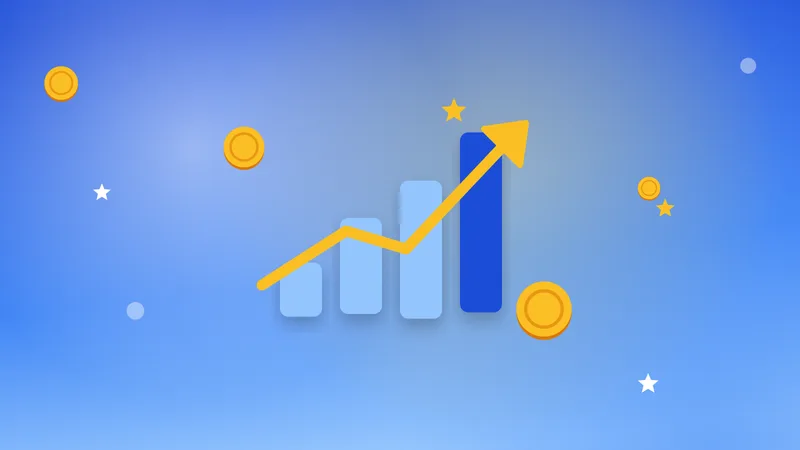 Ілюстрація до статті «Заробіток в інтернеті без вкладень: 10 реальних способів у 2026 році»: графік зростання зі стрілкою вгору