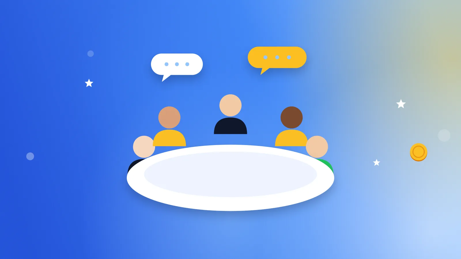 Illustration for “Paid interviews and online focus groups: what they pay and how to prepare”: focus group participants around a table
