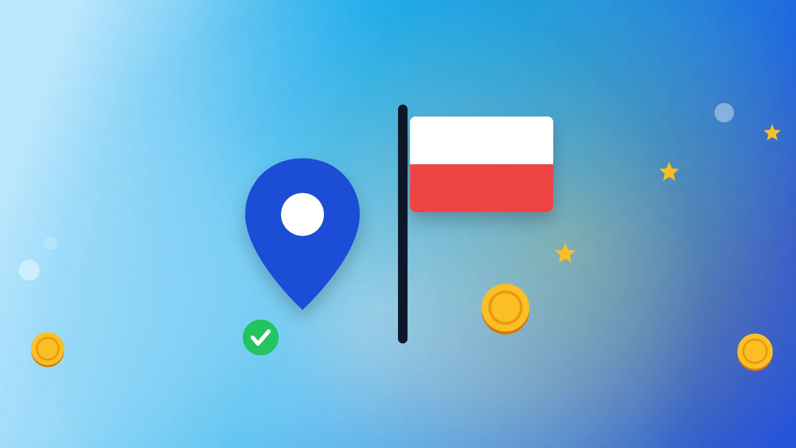 Ілюстрація до статті «Оплачувані дослідження для українців у Польщі: площадки, документи, податки»: мітка на мапі й прапор Польщі