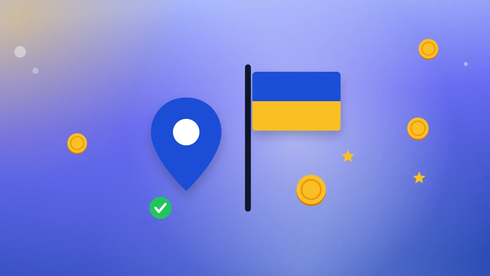 Illustration for “Paid research studies from Ukraine: which platforms accept Ukrainians”: a map pin and the flag of Ukraine