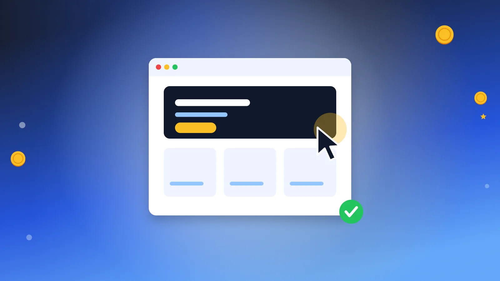 Illustration for “Userlytics review: what it pays and how to pass a UX test”: a browser window and a cursor during a website test
