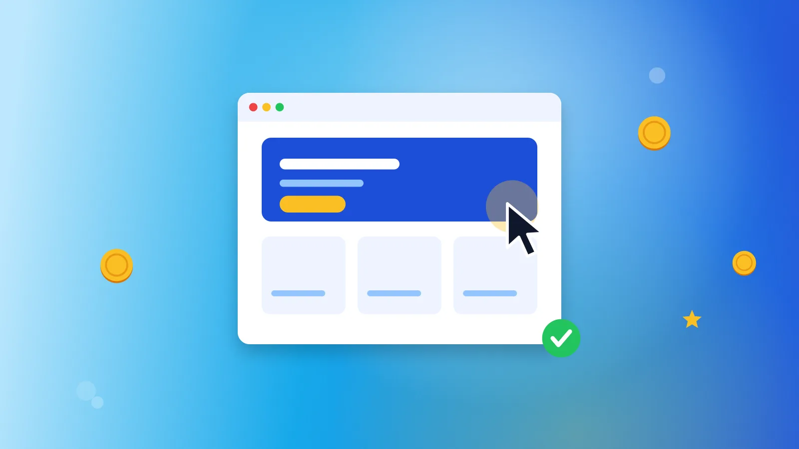 Illustration for “uTest review: how to earn from testing and cash out”: a browser window and a cursor during a website test